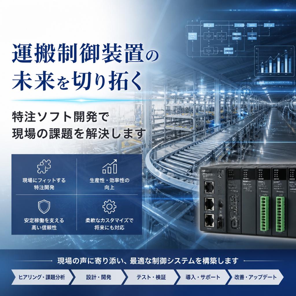 運搬制御装置の未来を切り拓く、特注ソフト開発で現場の課題を解決します