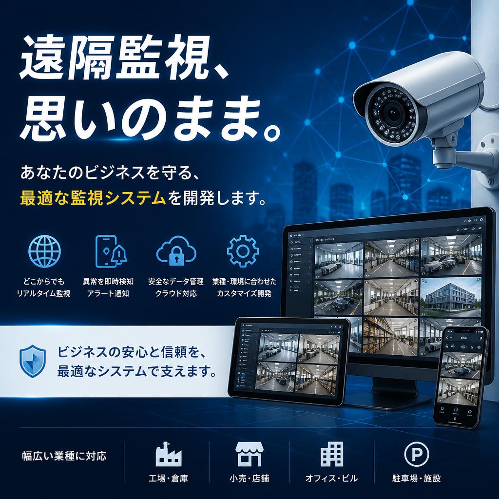 遠隔監視、思いのまま。あなたのビジネスを守る、最適な監視システムを開発します。